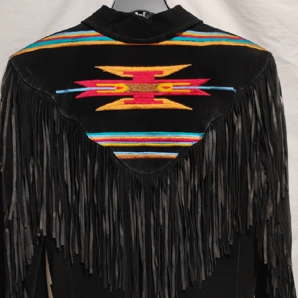 SALE! RARE! Erez Levy Embroidered Leather Vintage Jacket W Black Fringe (BX80) - Picture 10 of 13